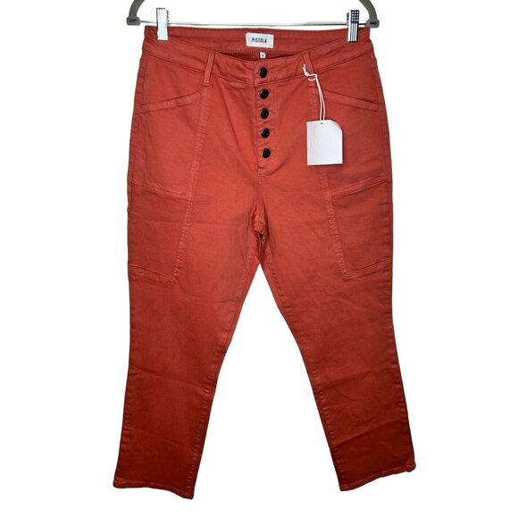 Pistola Jeans Womens Size 31 Button Front Straight Slim Leg Ankle Red Rock NEW - Picture 1 of 6